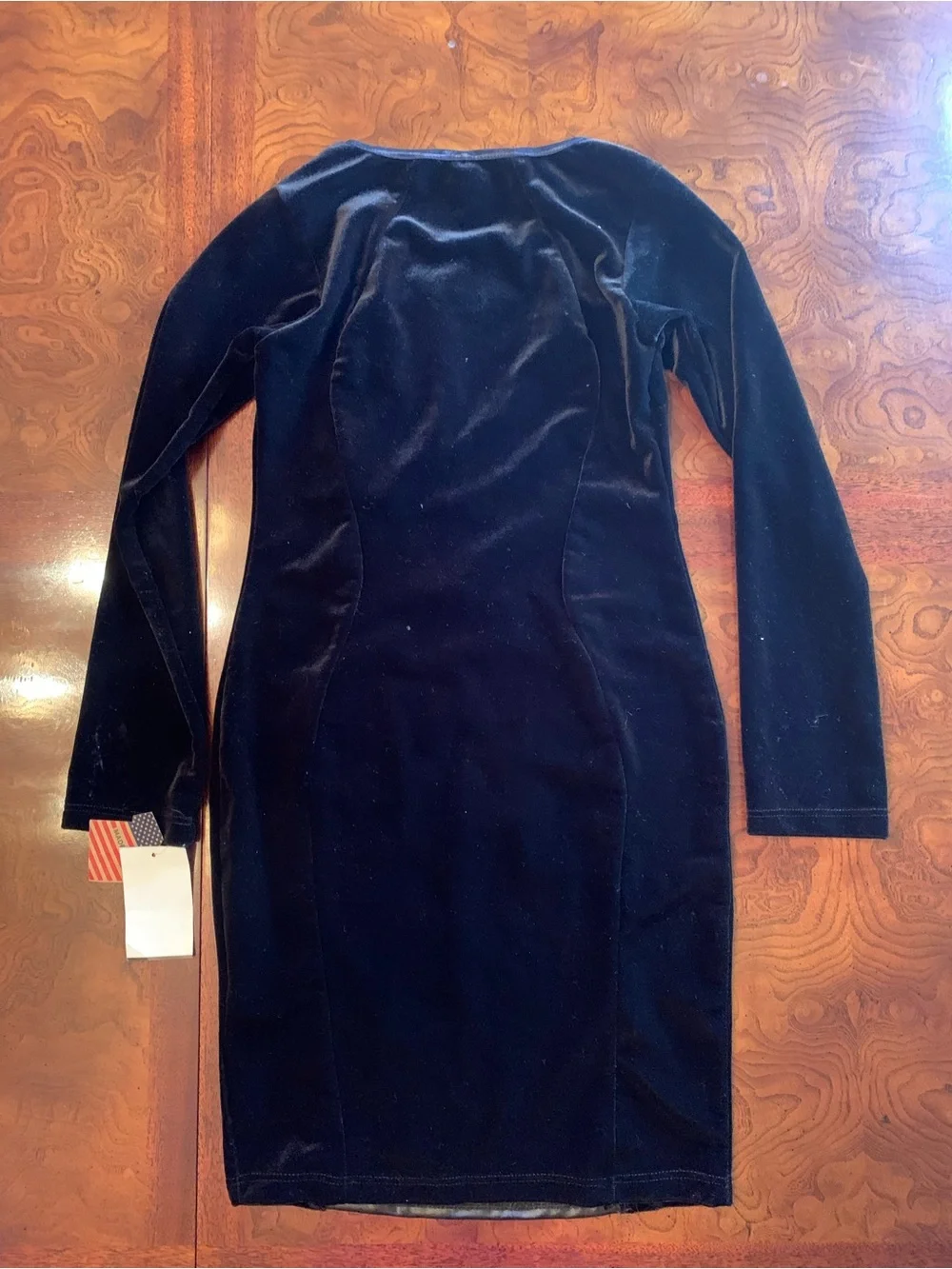 Black Velvet Long-Sleeve Dress with Iridescent Sequined Front Panel